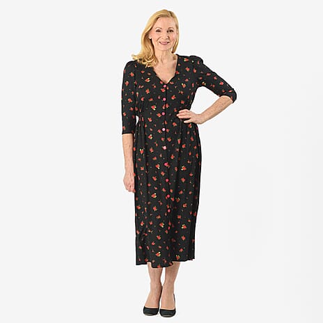 IW Knitted Dress (Size - 18) - Black Floral