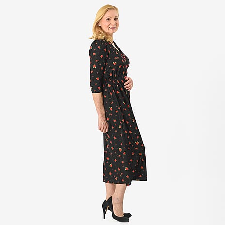 IW Knitted Dress (Size - 18) - Black Floral