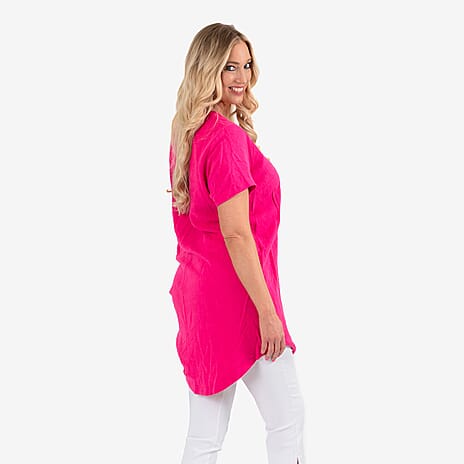 Solid Color Linen Blend Short Sleeve Dress (Size 8) - Pink