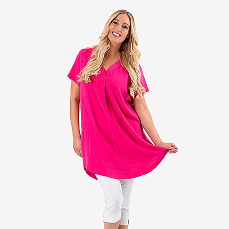 Solid Color Linen Blend Short Sleeve Dress (Size 14) - Pink
