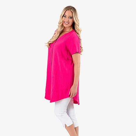 Solid Color Linen Blend Short Sleeve Dress (Size 20) - Pink