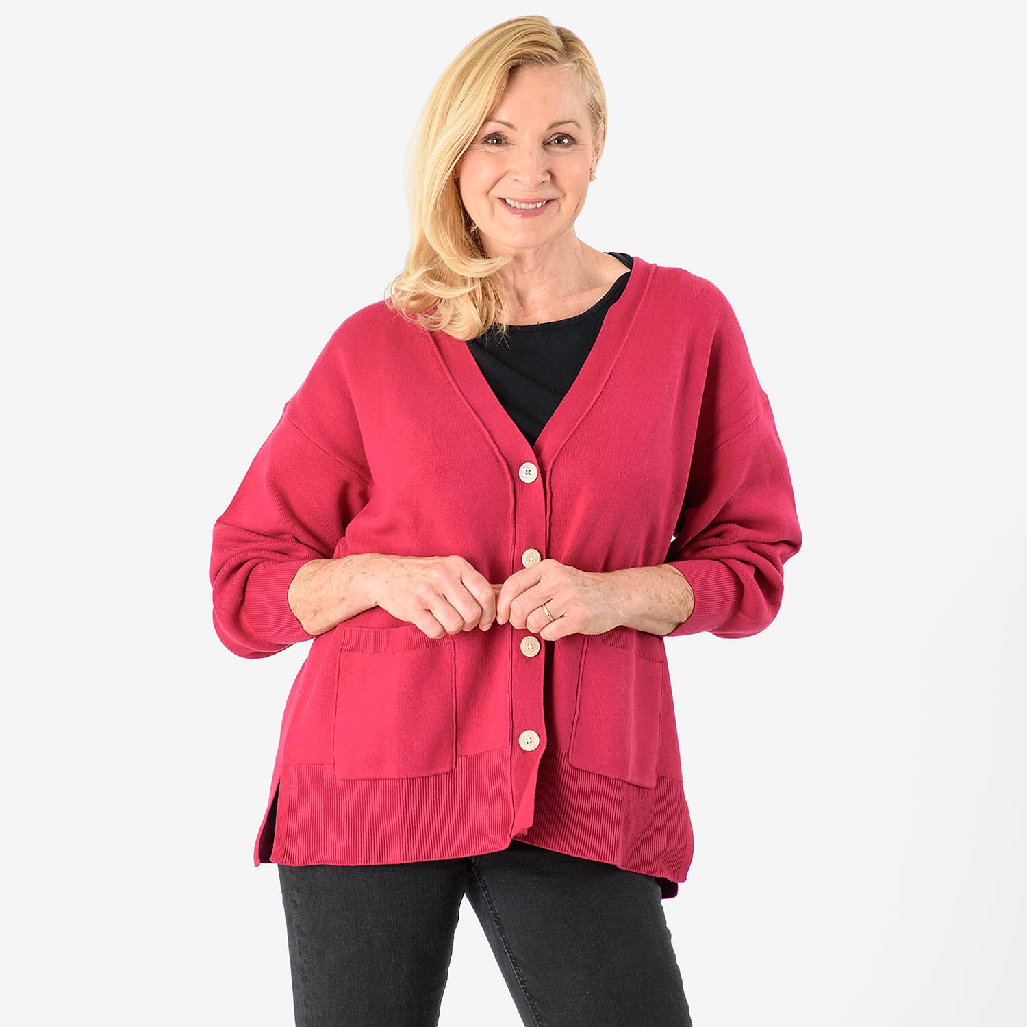 100% Cotton V-Neck Solid Cardigan with Stretch (Size S-M) - Blue