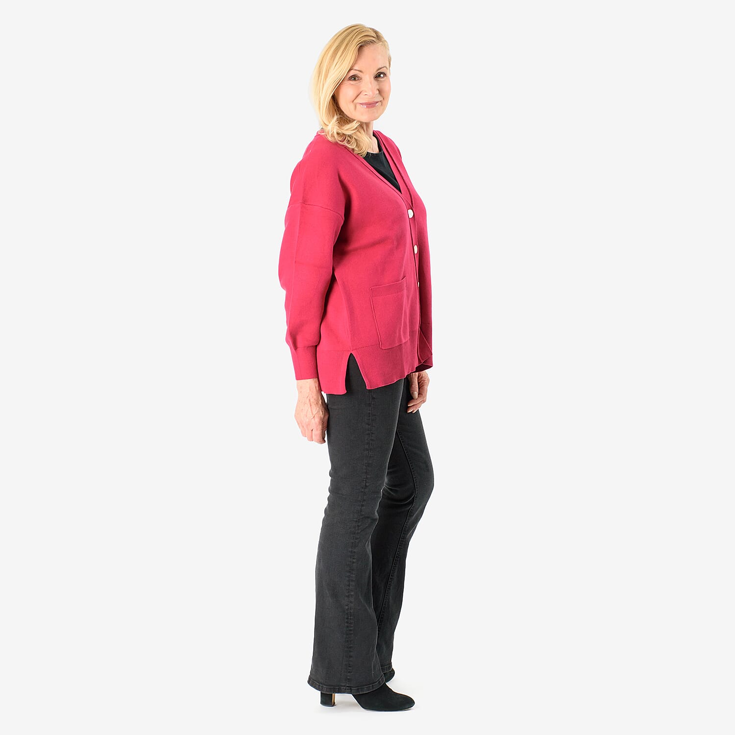 100% Cotton V-Neck Solid Cardigan with Stretch (Size S-M) - Blue