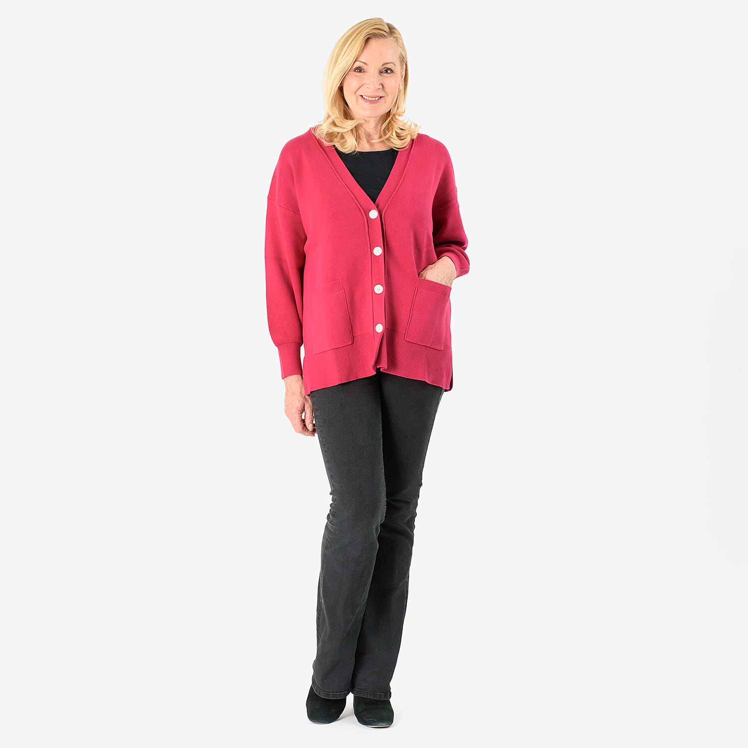 100% Cotton V-Neck Solid Cardigan with Stretch (Size S-M) - Blue