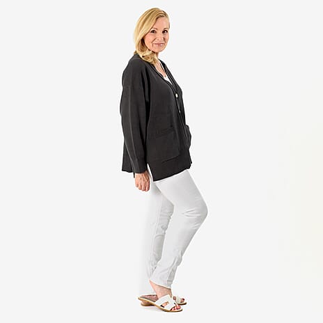 100% Cotton V-Neck Solid Cardigan with Stretch (Size - L-XL) - Charcoal