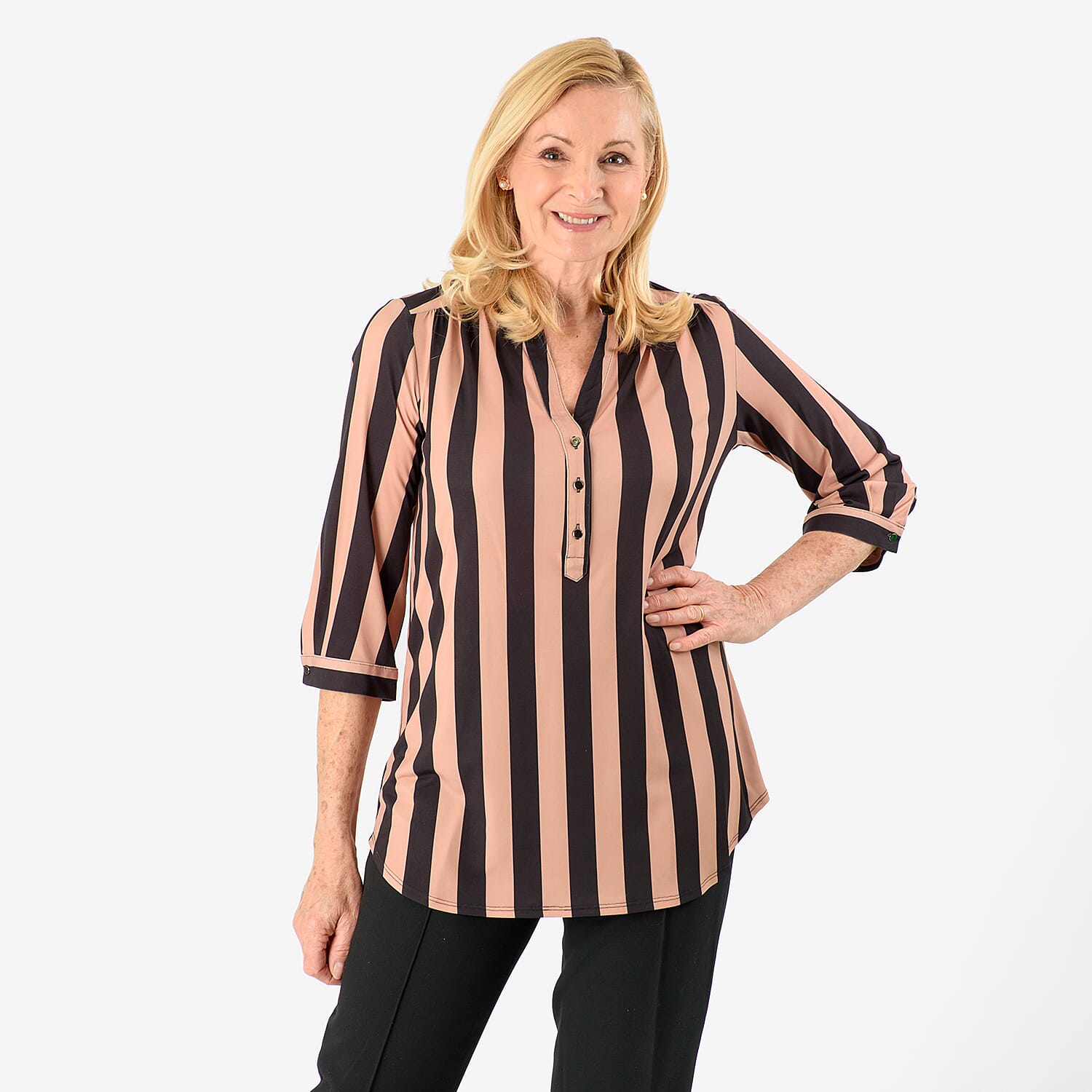 Black Base with Brown Strips Relaxed Fit Shirt (Size 10) - Brown