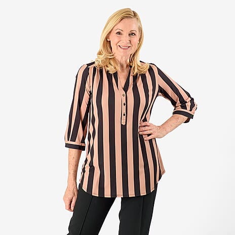 Black Base with Brown Strips Relaxed Fit Shirt (Size 10) - Brown