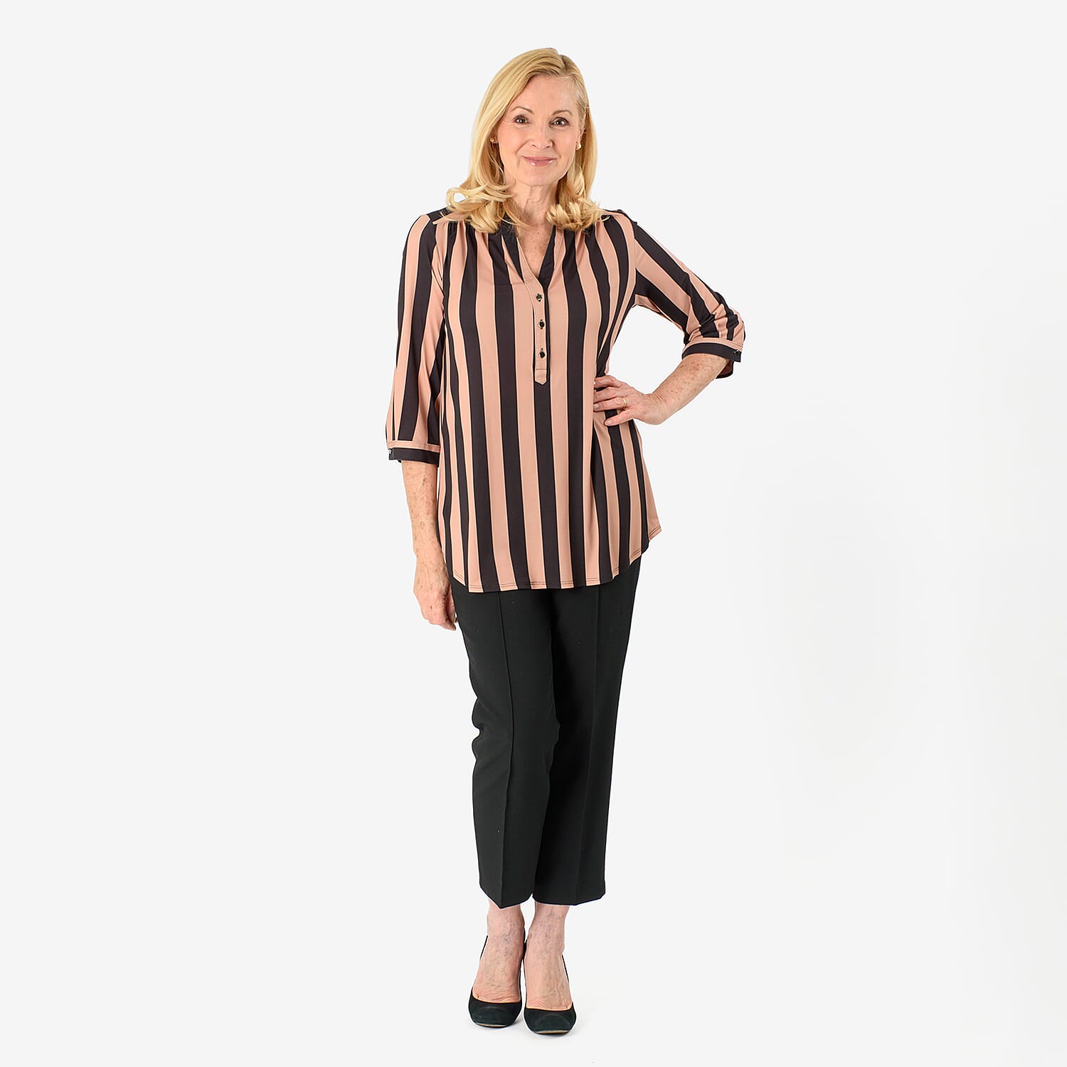 Black Base with Brown Strips Relaxed Fit Shirt (Size 10) - Brown