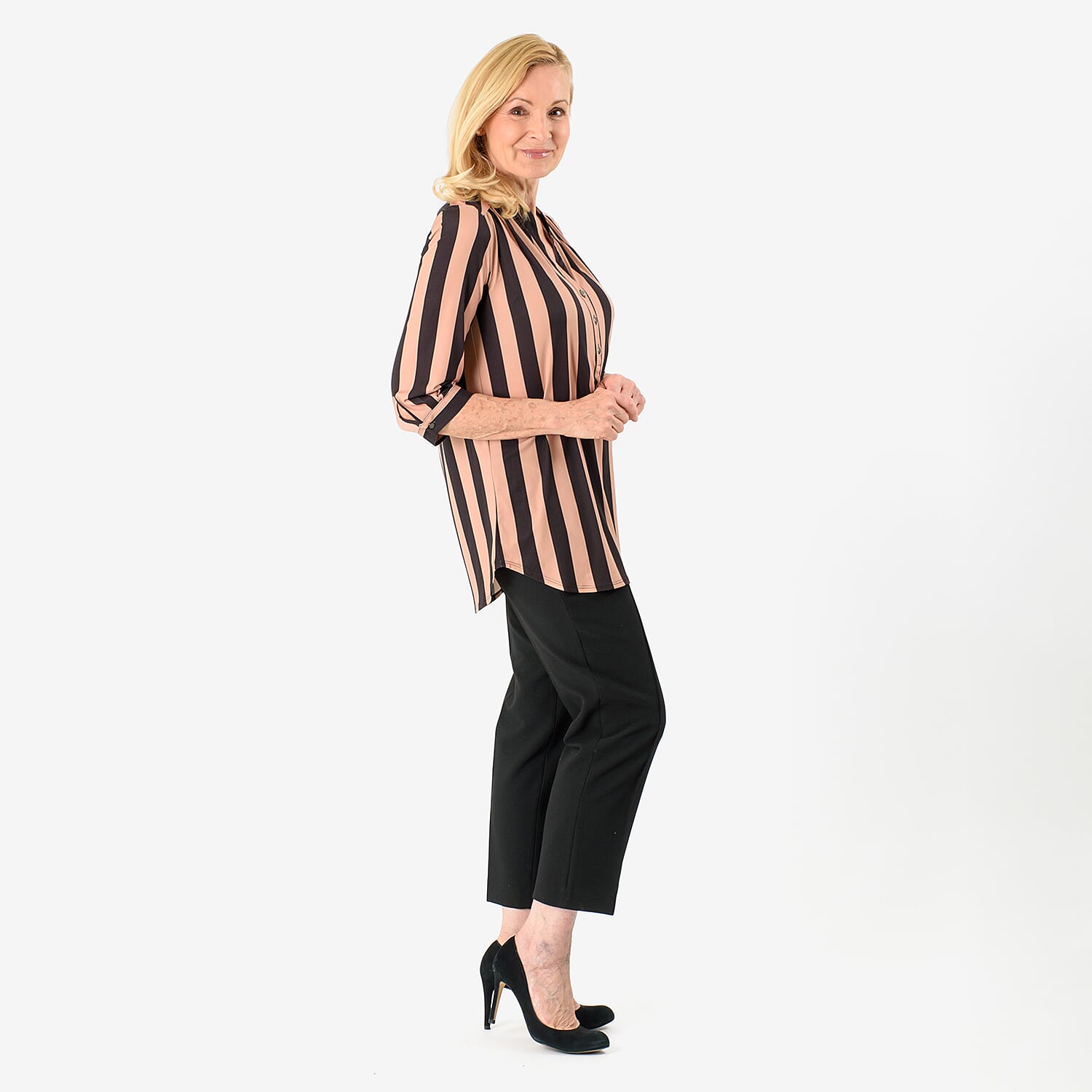 Black Base with Brown Strips Relaxed Fit Shirt (Size 10) - Brown