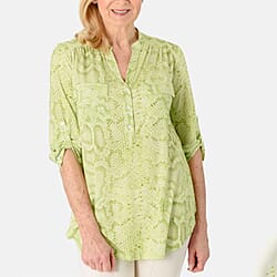 Snake Print V-Neck Jersey Half Button-Up Shirt