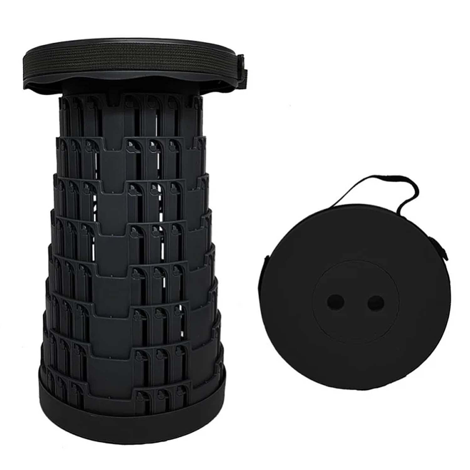 Portable Folding Telescopic Camping Stool - Black