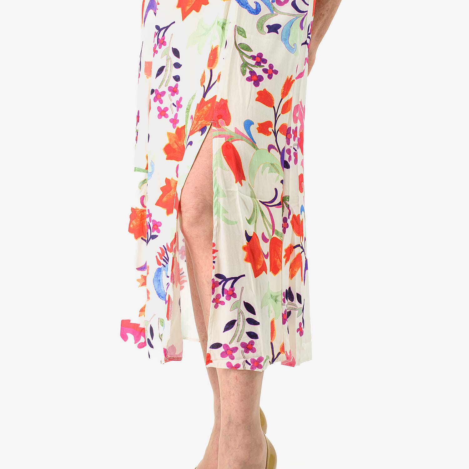 Close Out - Maria Kaneva - Boat Neck Abstract Floral Print Midi Dress (Size 12) - MultiColor