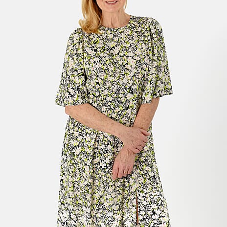 Close Out - Maria Kaneva - Casual Ditsy Floral Boat Neck Midi Dress (Size 16) - Multi Floral
