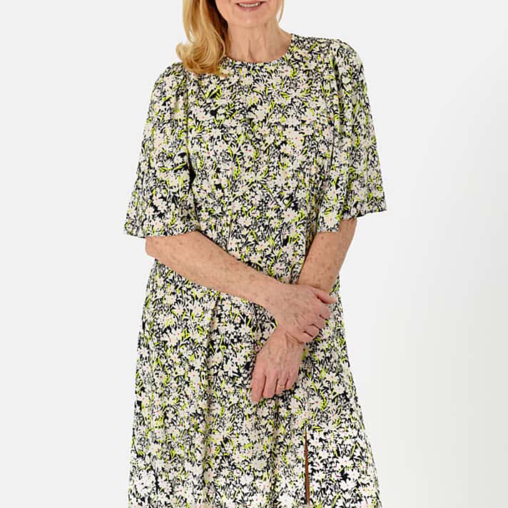 Casual Ditsy Floral Boat Neck Midi Dress (Size 10)