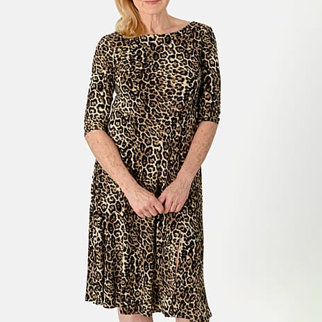 Closeout Deal - Leopard Print Midi Dress (Size - 12) - Brown