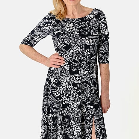 Closeout Deal - Floral Printed Midi Dress (Size - 10) - Navy