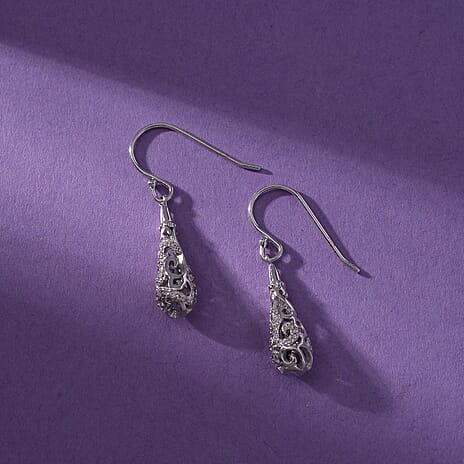 LucyQ - Air Drip Collection White Zircon Earring with Hook in Rhodium Overlay Sterling Silver 1.32 Ct.