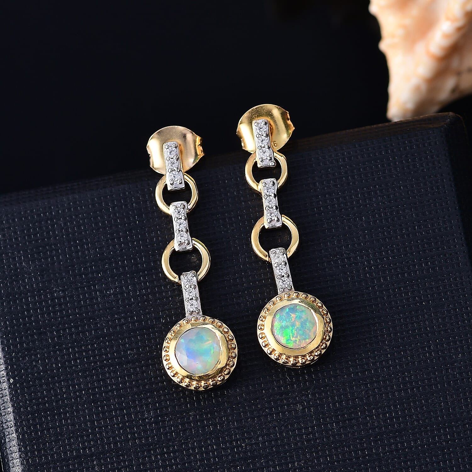 Ethiopian Faceted Opal & White Zircon Solitaire Stud Push Post Earring in 18K Vermeil Yellow Gold Plated Sterling Silver 0.91 Ct. Ethiopian Faceted Opal & White Zircon Solitaire Stud Push Post Earring in 18K Vermeil Yellow Gold Plated Sterling Silver 0.91 Ct.