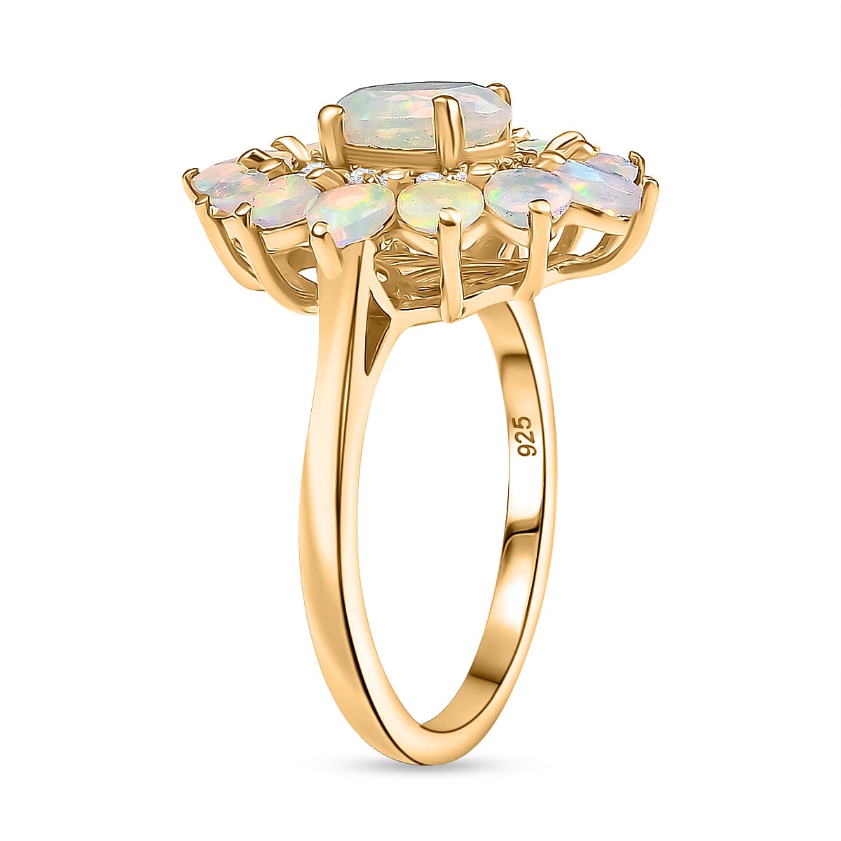 Ethiopian Faceted Opal & White Zircon Ring in 18K Vermeil Yellow Gold Plated Sterling Silver 1.65 Ct.
