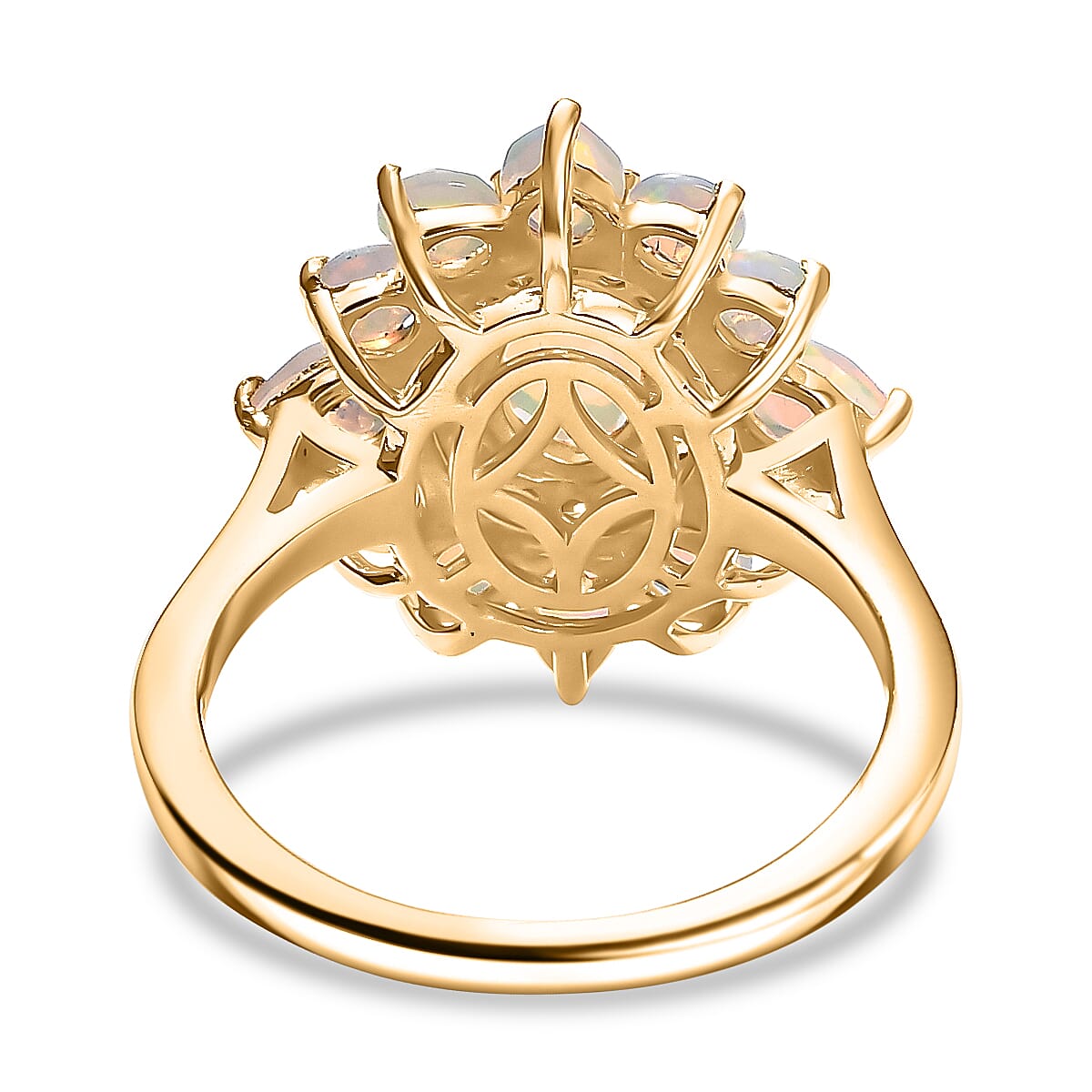 Ethiopian Faceted Opal & White Zircon Ring in 18K Vermeil Yellow Gold Plated Sterling Silver 1.65 Ct.