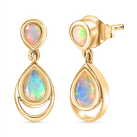 Ethiopian Faceted Opal Dangling Earring with Push Back in 18K Vermeil Yellow Gold Plated Sterling Silver 0.69 Ct.