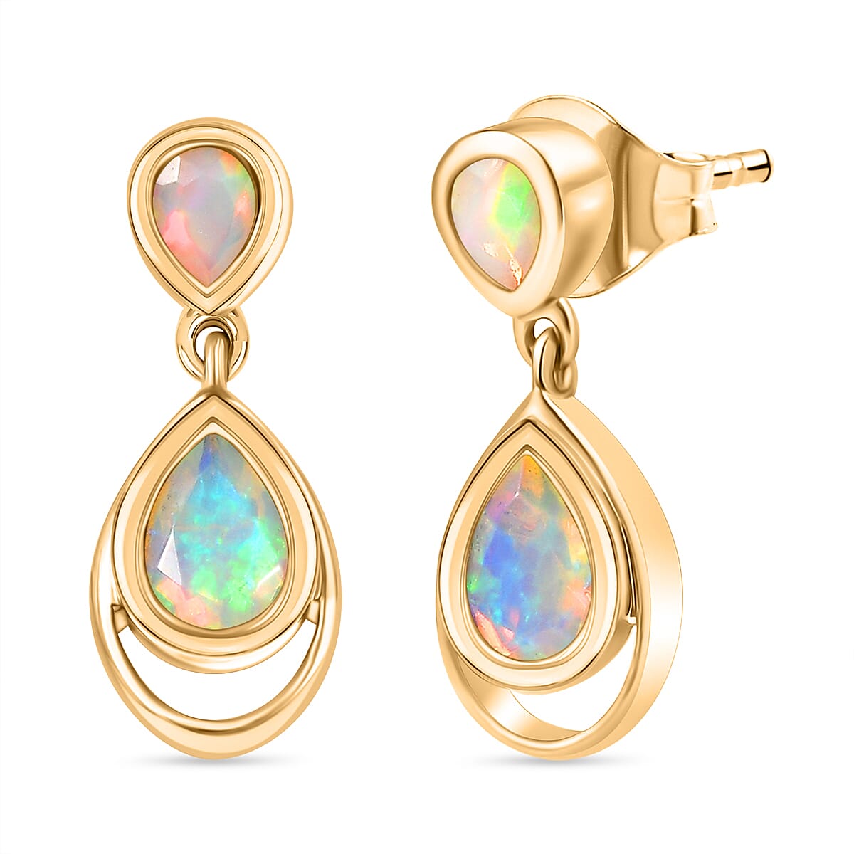 Ethiopian Faceted Opal Dangling Earring with Push Back in 18K Vermeil Yellow Gold Plated Sterling Silver 0.69 Ct. Ethiopian Faceted Opal Dangling Earring with Push Back in 18K Vermeil Yellow Gold Plated Sterling Silver 0.69 Ct.