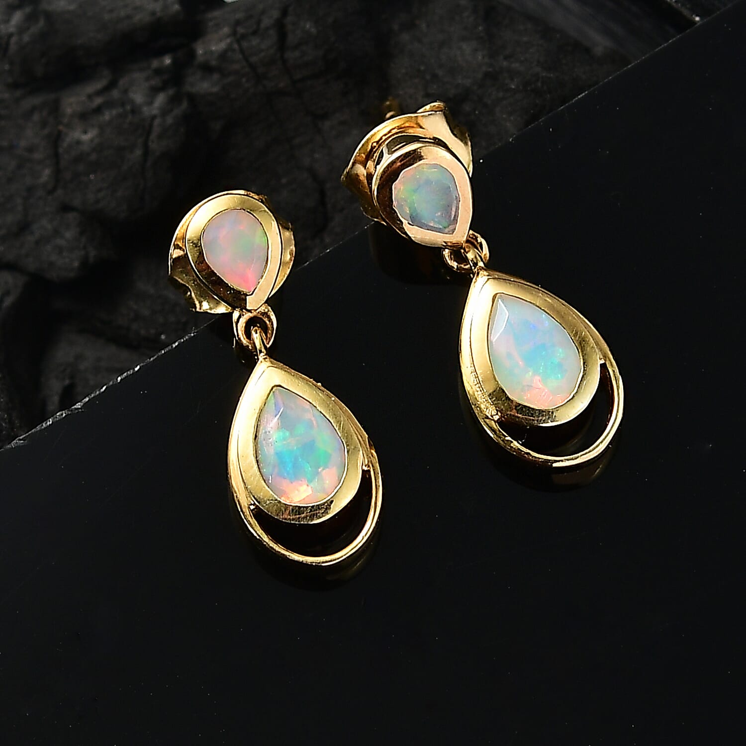 Ethiopian Faceted Opal Dangling Earring with Push Back in 18K Vermeil Yellow Gold Plated Sterling Silver 0.69 Ct. Ethiopian Faceted Opal Dangling Earring with Push Back in 18K Vermeil Yellow Gold Plated Sterling Silver 0.69 Ct.
