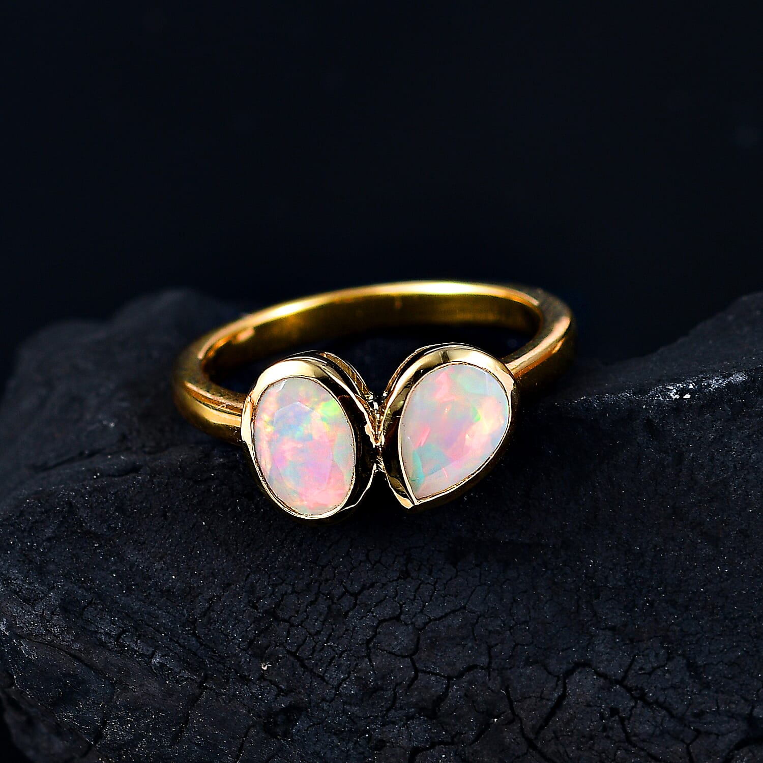 Ethiopian Faceted Opal Solitaire Ring in 18K Vermeil Yellow Gold Plated Sterling Silver 0.98 Ct.