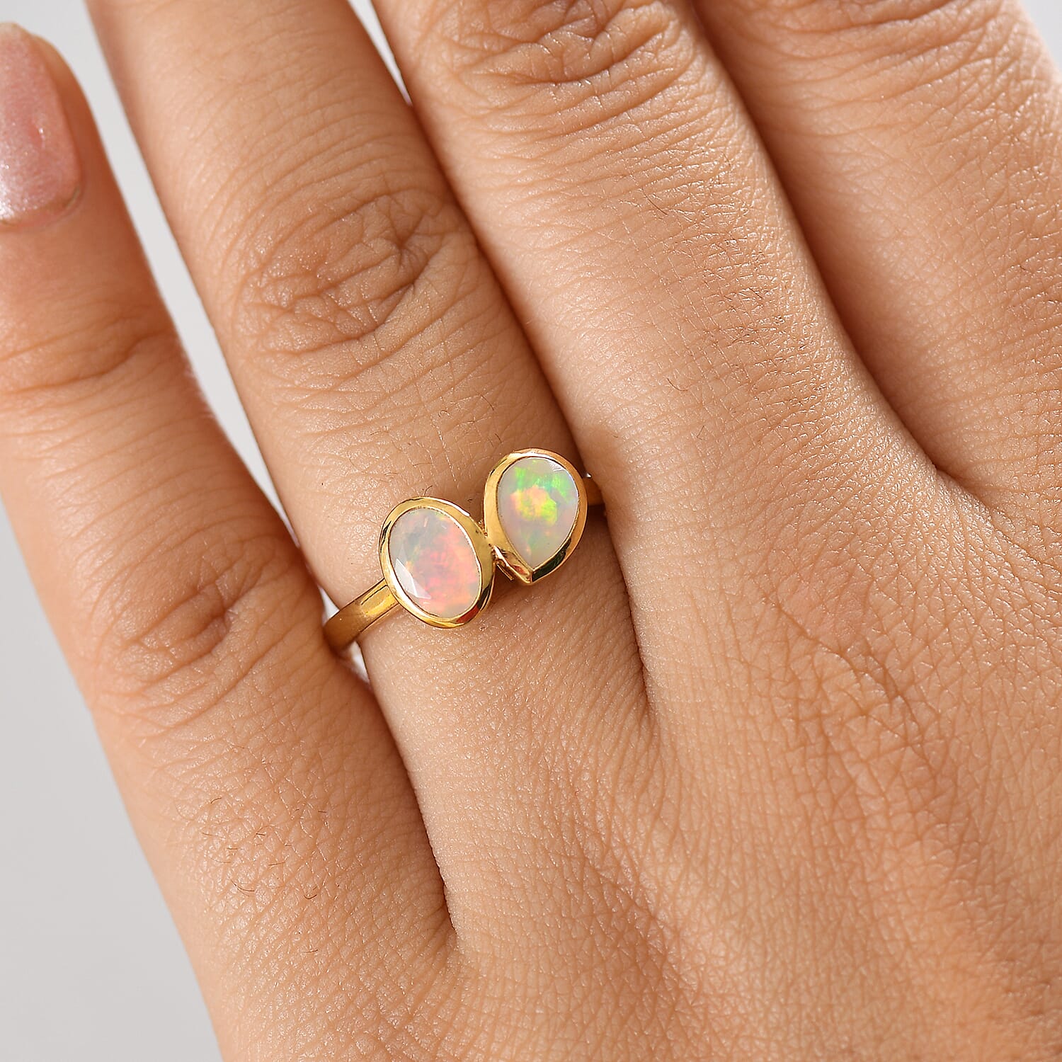 Ethiopian Faceted Opal Solitaire Ring in 18K Vermeil Yellow Gold Plated Sterling Silver 0.98 Ct.