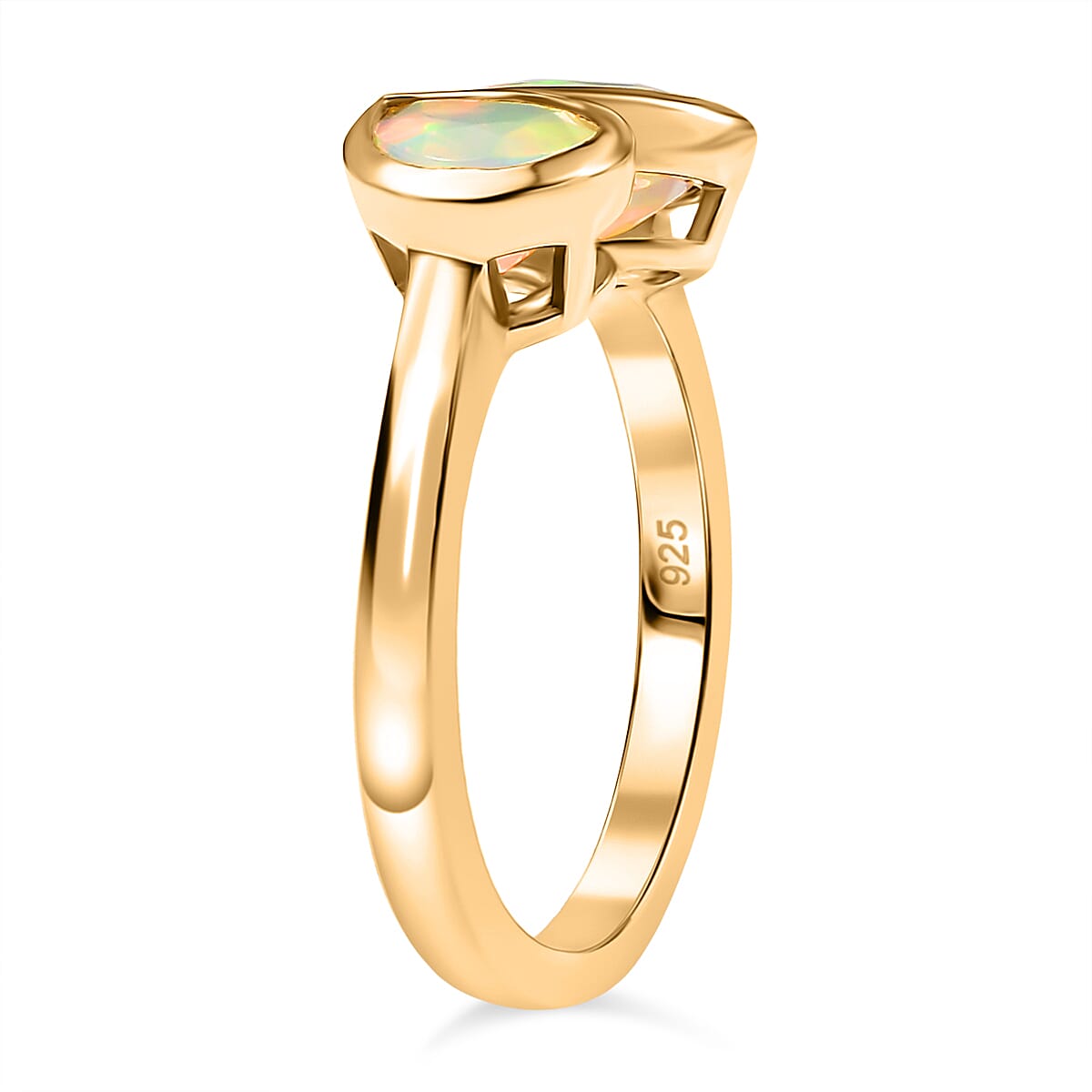 Ethiopian Faceted Opal Solitaire Ring in 18K Vermeil Yellow Gold Plated Sterling Silver 0.98 Ct.