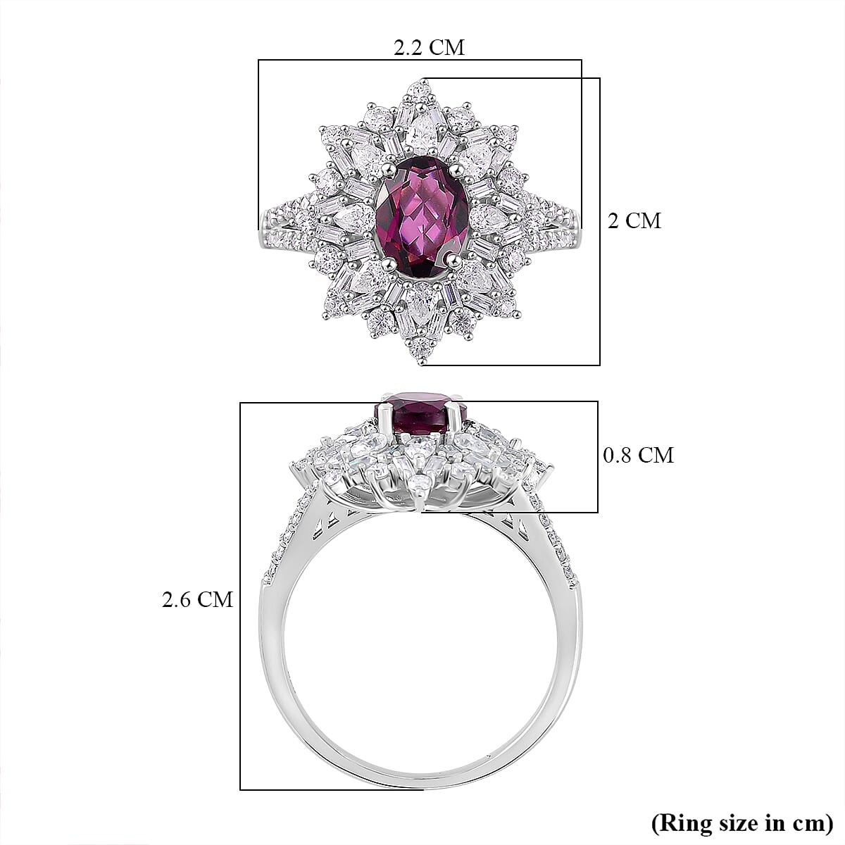 AAA Radiant Ember Garnet & Moissanite Ring in Rhodium Overlay Sterling Silver 2.89 Ct. AAA Radiant Ember Garnet & Moissanite Ring in Rhodium Overlay Sterling Silver 2.89 Ct.