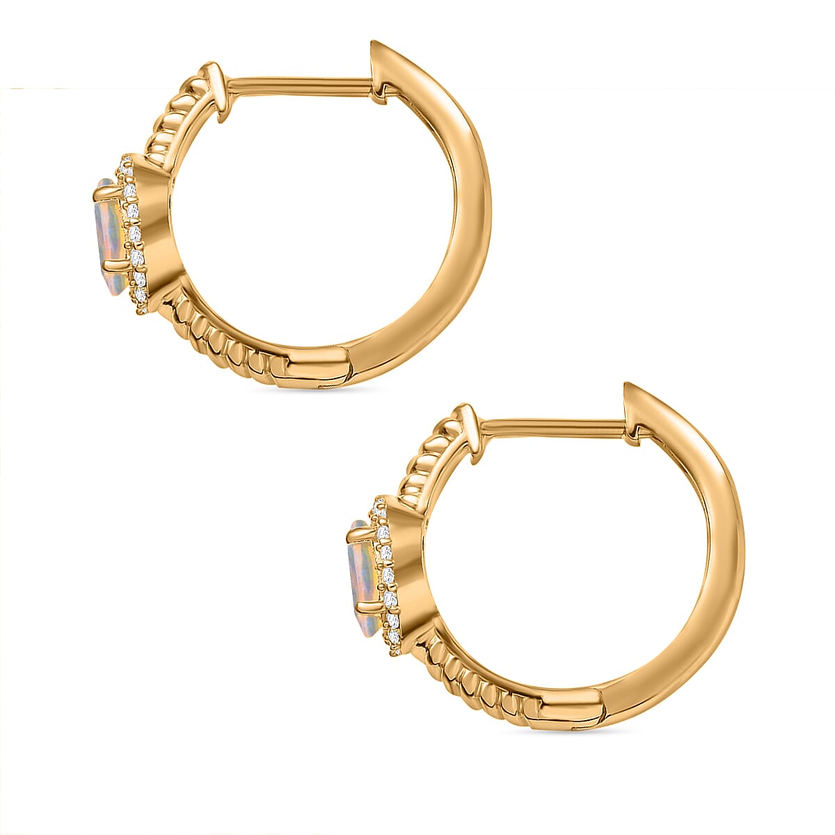 Ethiopian Faceted Opal & White Zircon Full Hoop Earring in 18K Vermeil Yellow Gold Plated Sterling Silver