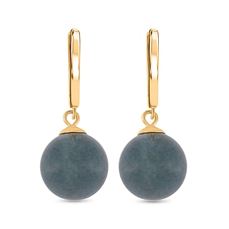 Natural Type A Olmec Jadeite Drop Earrings in Yellow Gold Plated Sterling Silver 30.00 Ct.