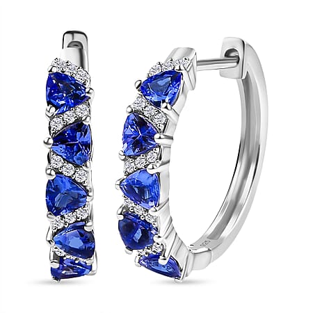 Tanzanite & White Zircon Full Hoop Earring in Rhodium Overlay Sterling Silver 1.59 Ct.