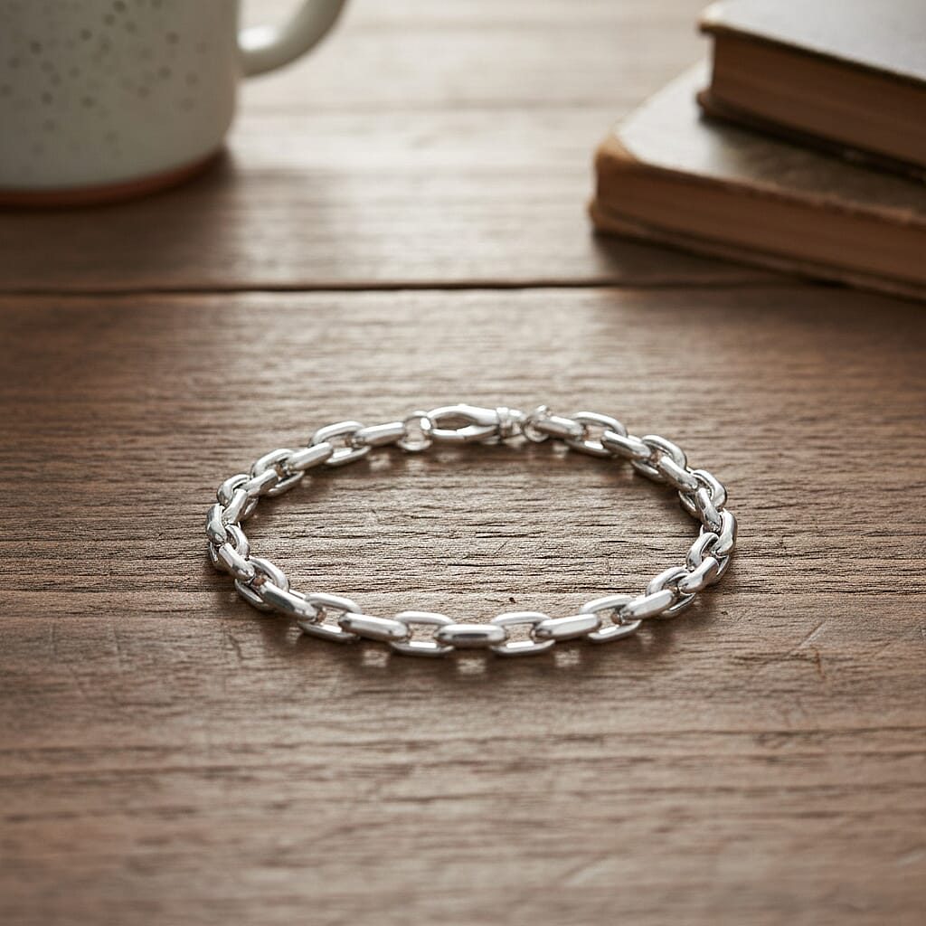 Italian Made- Sterling Silver Bracelet (Size - 7.5) with Lobster Clasp