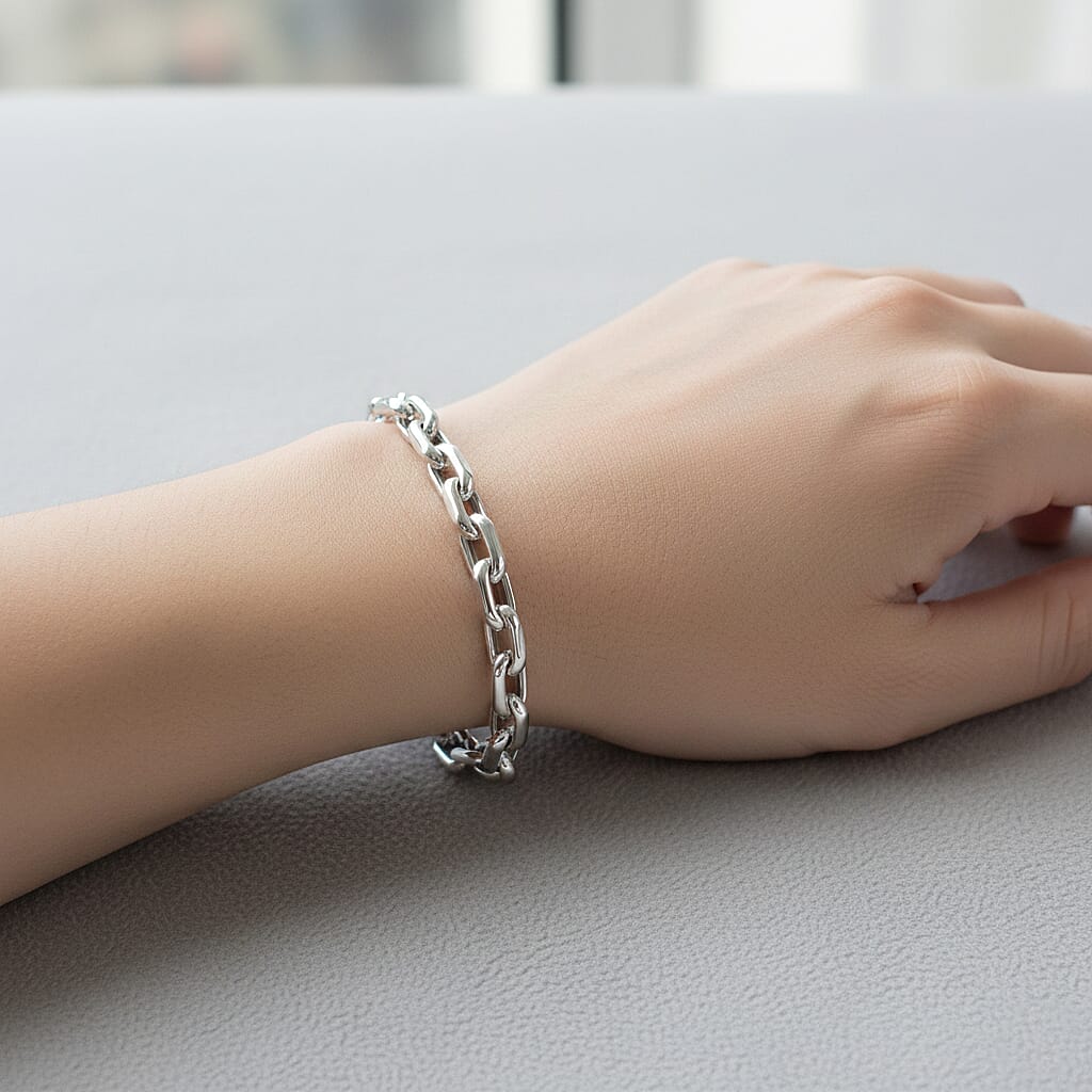 Italian Made- Sterling Silver Bracelet (Size - 7.5) with Lobster Clasp