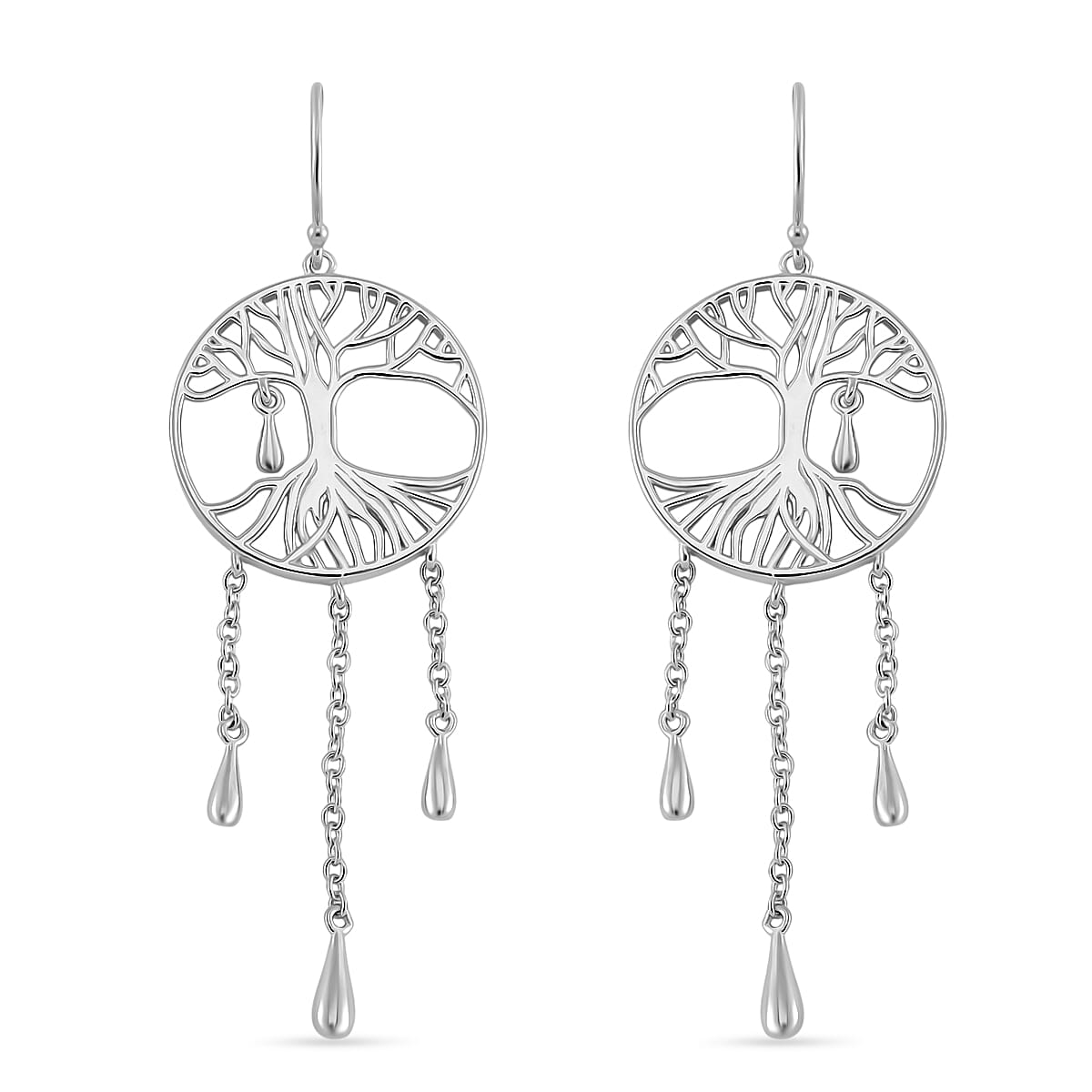 LucyQ - Tree of Life Drip Collection Earring with Hook in Rhodium Overlay Sterling Silver