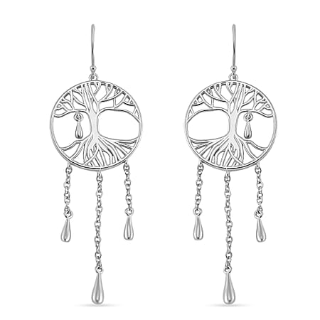 Lucy Q - Tree of Life Drip Collection Tree Of Life Earring with Hook in Rhodium Overlay Sterling Silver