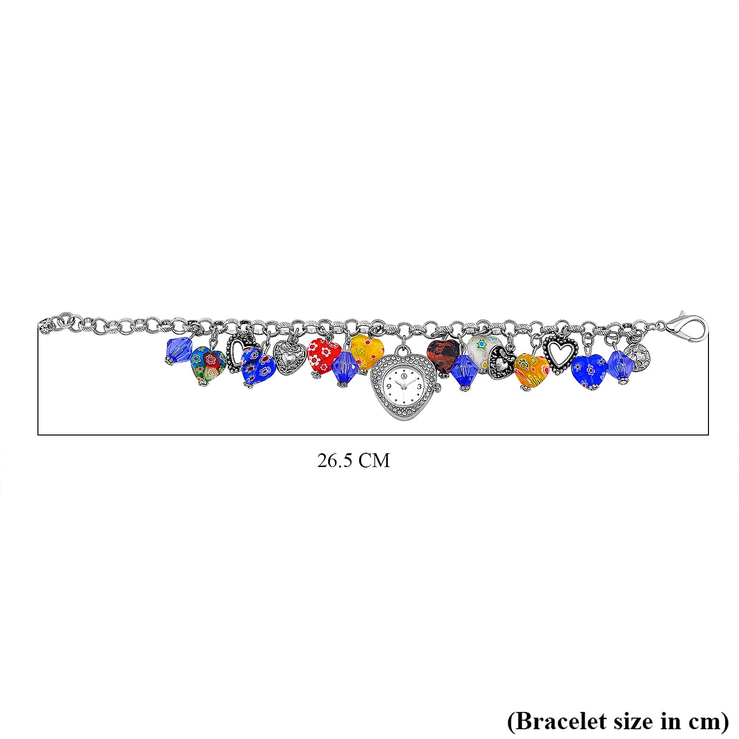 STRADA Japanese Movt. Water-Resistant Multi Colour Murano Style Beads Charm Bracelet Watch (Size 8-1 Ext.) STRADA Japanese Movt. Water-Resistant Multi Colour Murano Style Beads Charm Bracelet Watch (Size 8-1 Ext.)