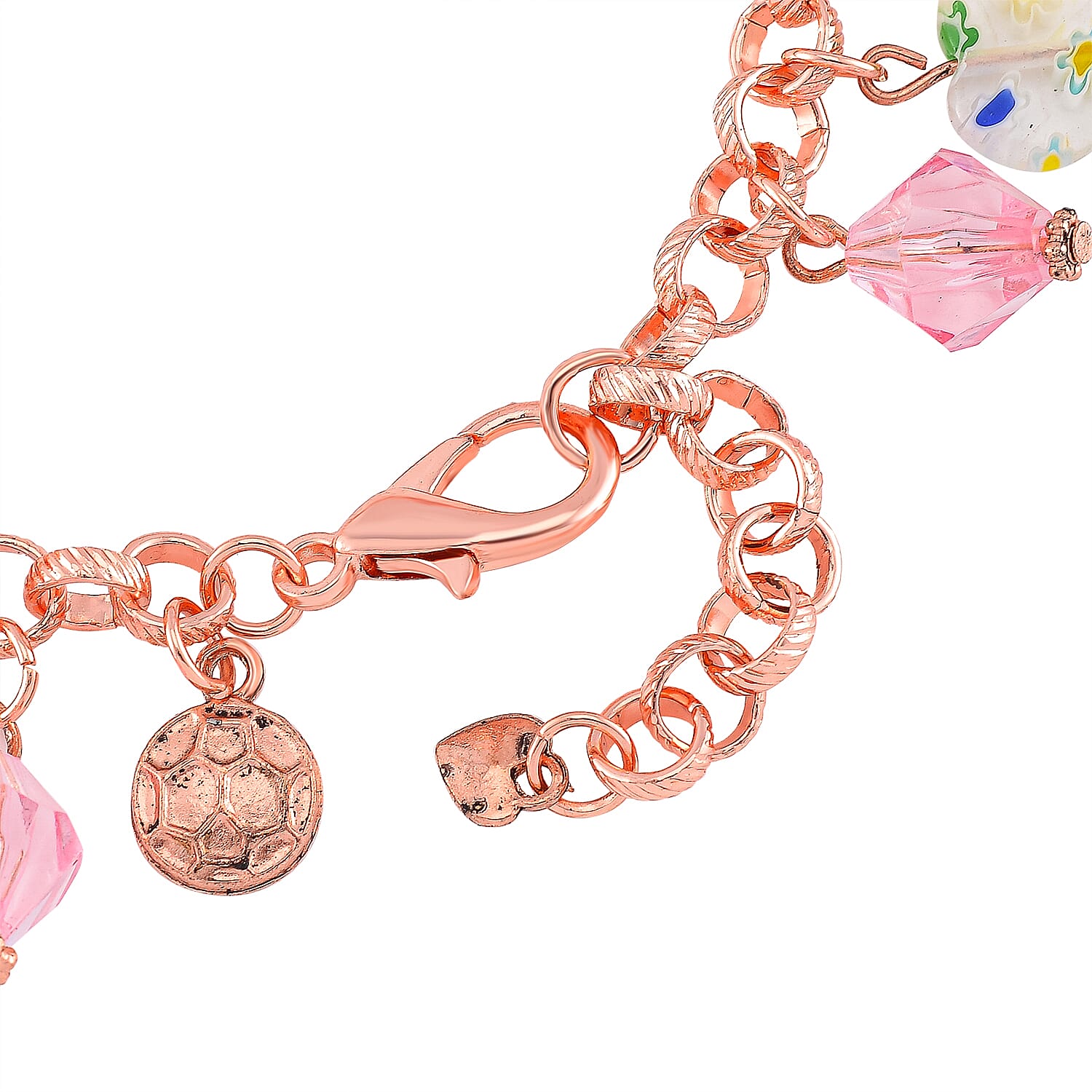STRADA Japanese Movt. Water-Resistant Multi Colour Murano Style Beads Charm Bracelet Watch (Size 8-1 Ext.) - Pink STRADA Japanese Movt. Water-Resistant Multi Colour Murano Style Beads Charm Bracelet Watch (Size 8-1 Ext.) - Pink
