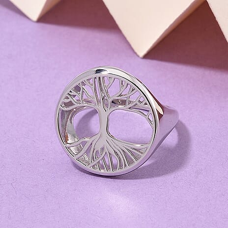 LucyQ - Tree of Life Drip Collection Ring in Rhodium Overlay Sterling Silver