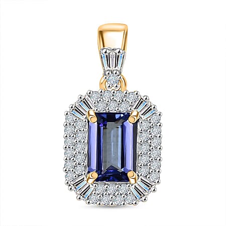 9K Yellow Gold  Tanzanite & White Diamond Pendant 1.21 Ct.