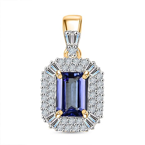 9K Yellow Gold  Tanzanite & White Diamond Pendant 1.21 Ct.