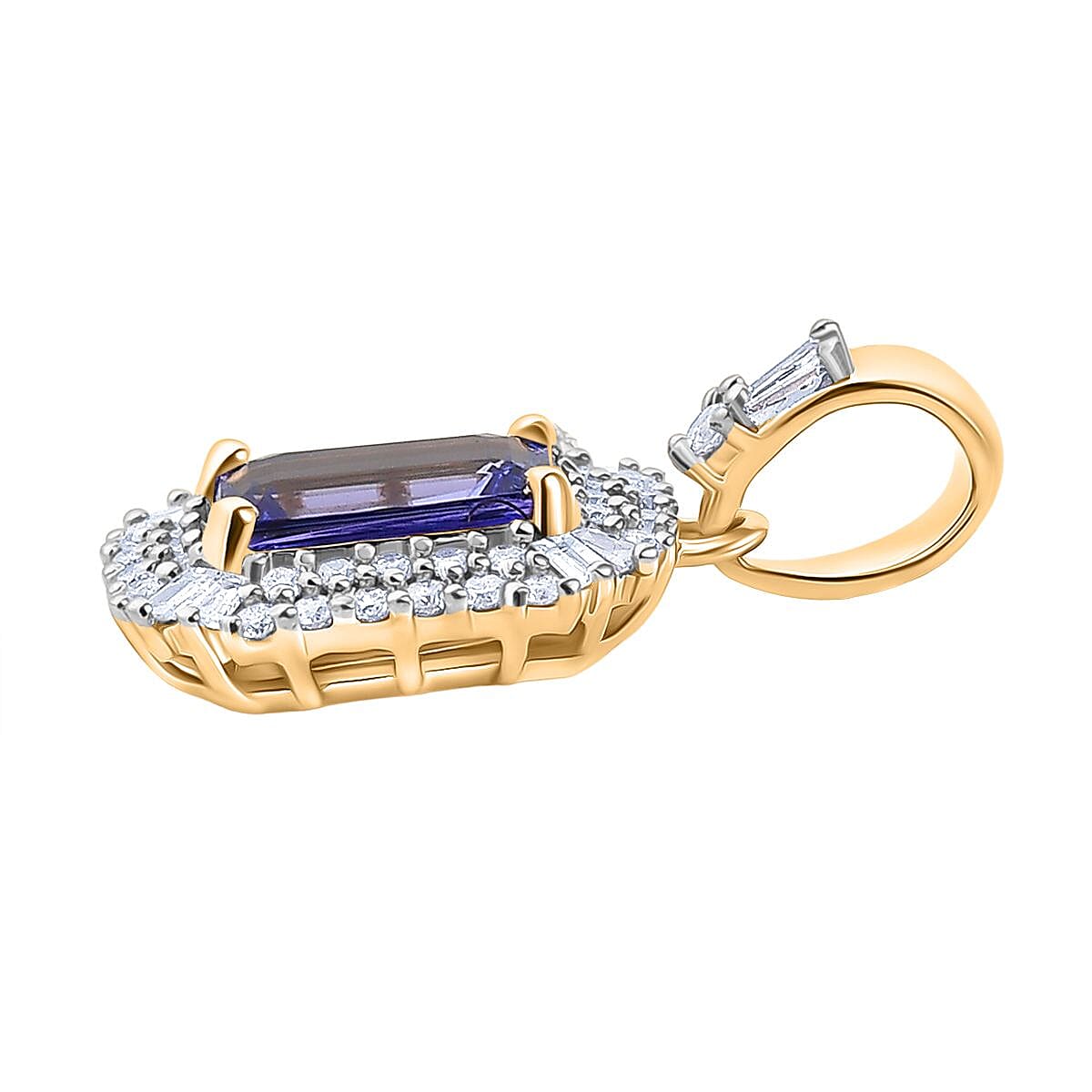 9K Yellow Gold  Tanzanite & White Diamond Pendant 1.21 Ct.