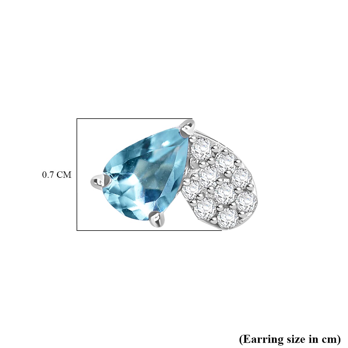 Aquamarine & Moissanite Solitaire Stud Push Post Earring with Push Back in Rhodium Overlay Sterling Silver 0.92 Ct.