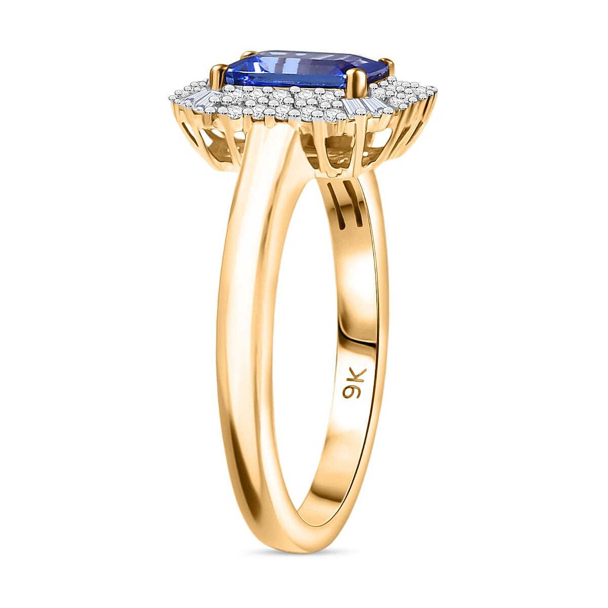 9K Yellow Gold Tanzanite & White Diamond Ring 1.18 Ct. Gold WT 3.00 Gms