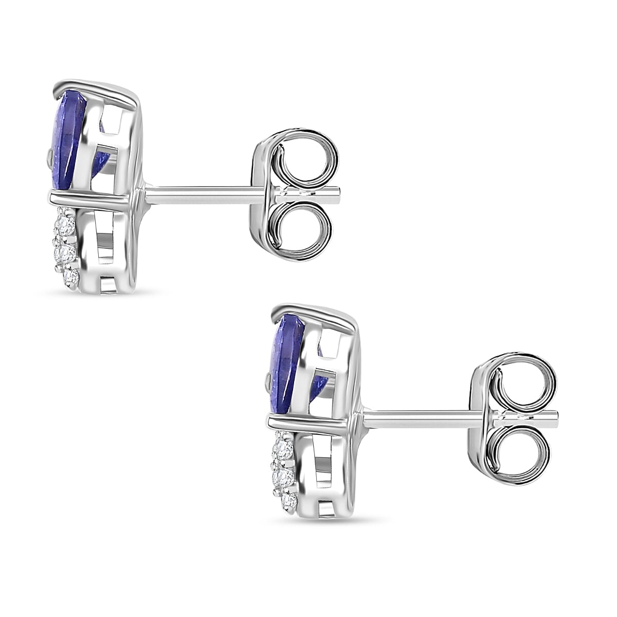 Tanzanite & Moissanite Solitaire Stud Push Post Earring in Rhodium Overlay Sterling Silver 1.02 Ct. Tanzanite & Moissanite Solitaire Stud Push Post Earring in Rhodium Overlay Sterling Silver 1.02 Ct.