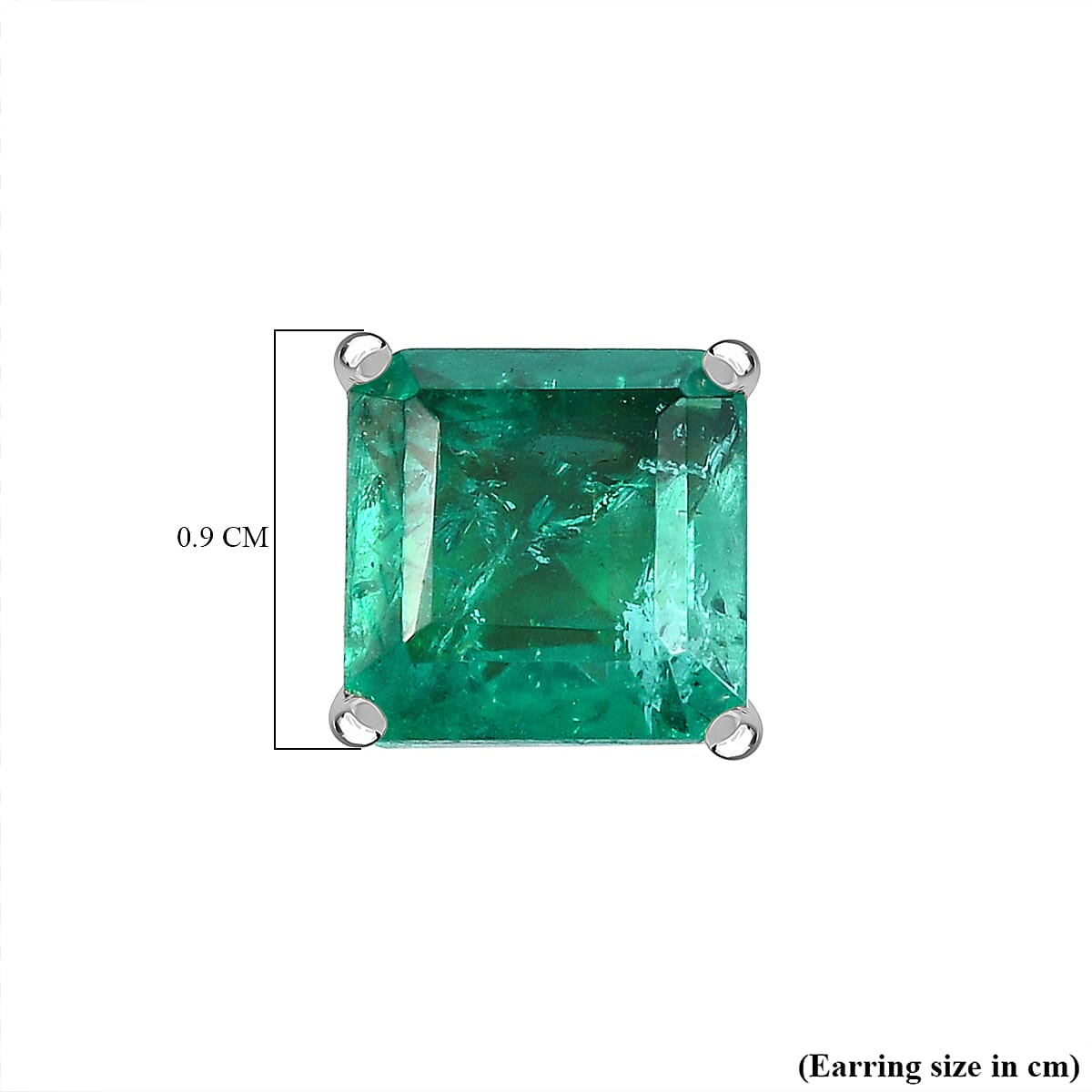 Emeraldine Triplet Quartz Solitaire Stud Push Post Earring in Platinum Overlay Sterling Silver 6.07 Ct.