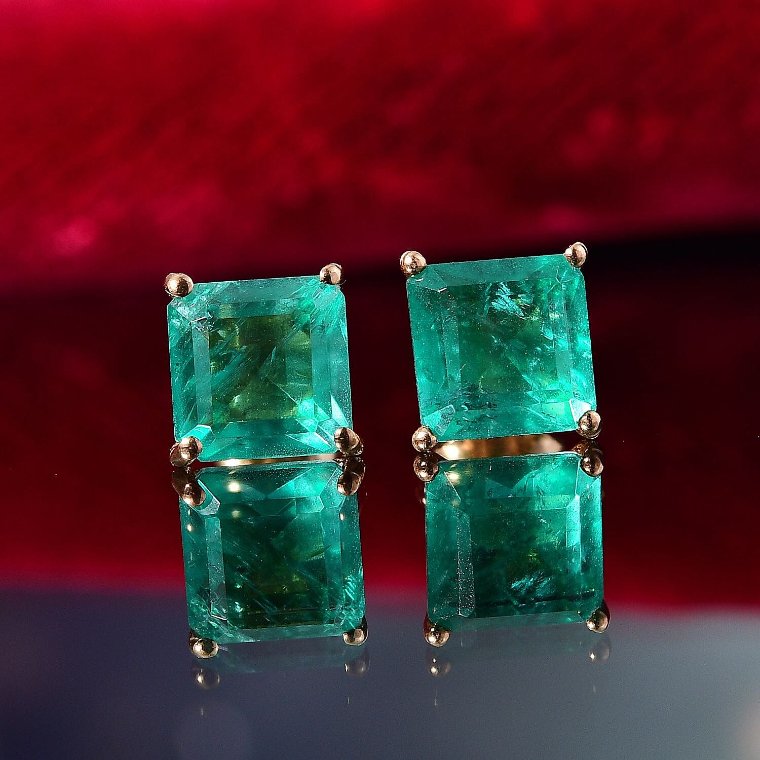 Emeraldine Triplet Quartz Solitaire Stud Push Post Earring in 14K Gold Overlay Sterling Silver 6.07 Ct.