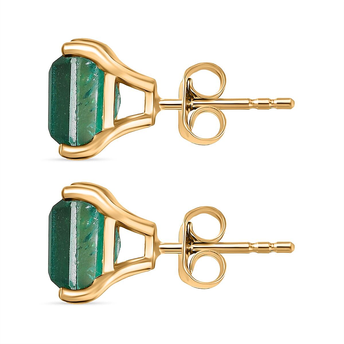 Emeraldine Triplet Quartz Solitaire Stud Push Post Earring in 14K Gold Overlay Sterling Silver 6.07 Ct.